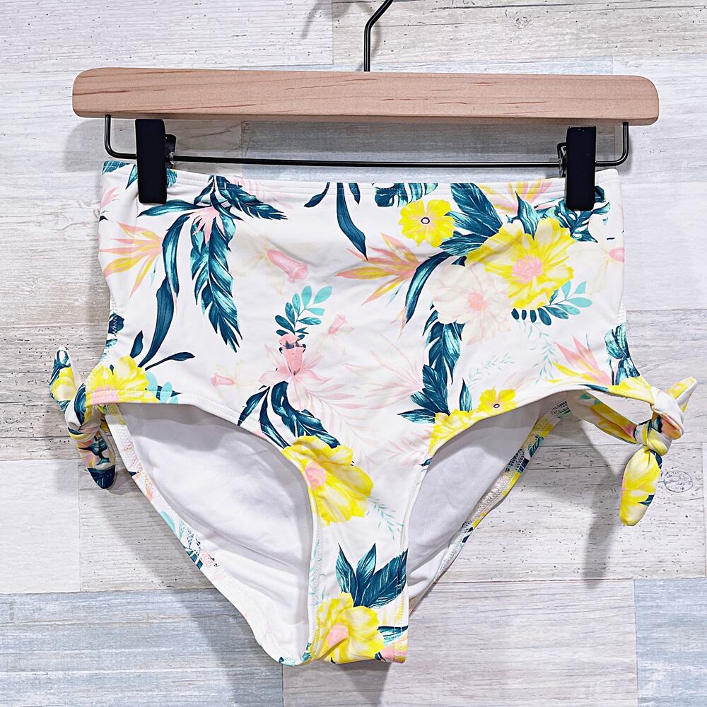 New Look Swim Tropical Floral Bow Cut Out High Waist Bikini Bottom Womens 2 UK 6